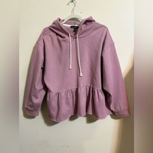 Derek Heart‎ Women’s large hooded drawstring sweatshirt pink/lavender bubble hem